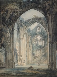Montern修道院的Transept，Monmouthshire，c。 1794（用笔和黑色墨水在石墨上的水彩画） 作者 约瑟夫·马洛德·威廉·特纳